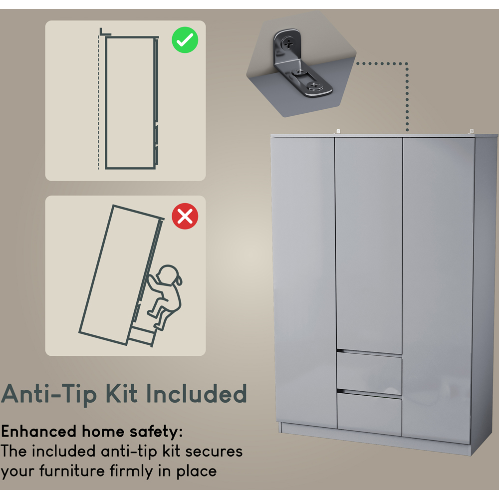 Vida Designs Glinton 3 Door 2 Drawer Grey Wardrobe Image 7