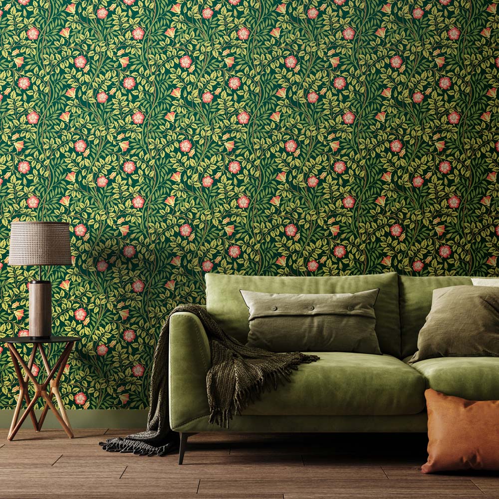 Hoopla Walls Rosehip Trail Forest Green Non Woven Wallpaper Image 2