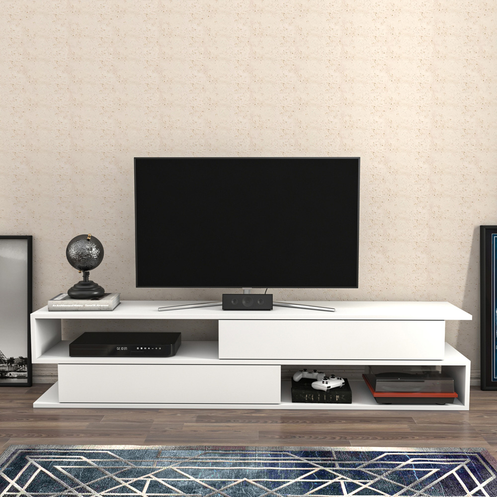 Decorotika Cortez 2 Shelf White TV Unit Image 5