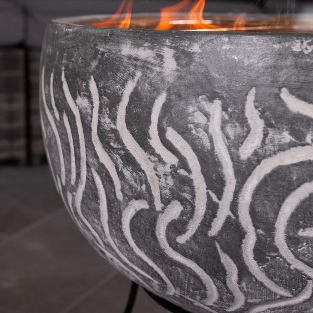 Snug Toledo Grey Wave Design Clay BBQ Firepit Bowl with Removable Grill Image 5