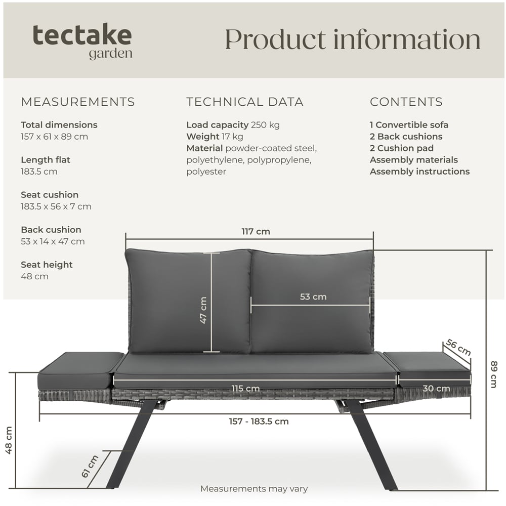 tectake Sintra Grey Multi Functional Garden Sofa Image 9