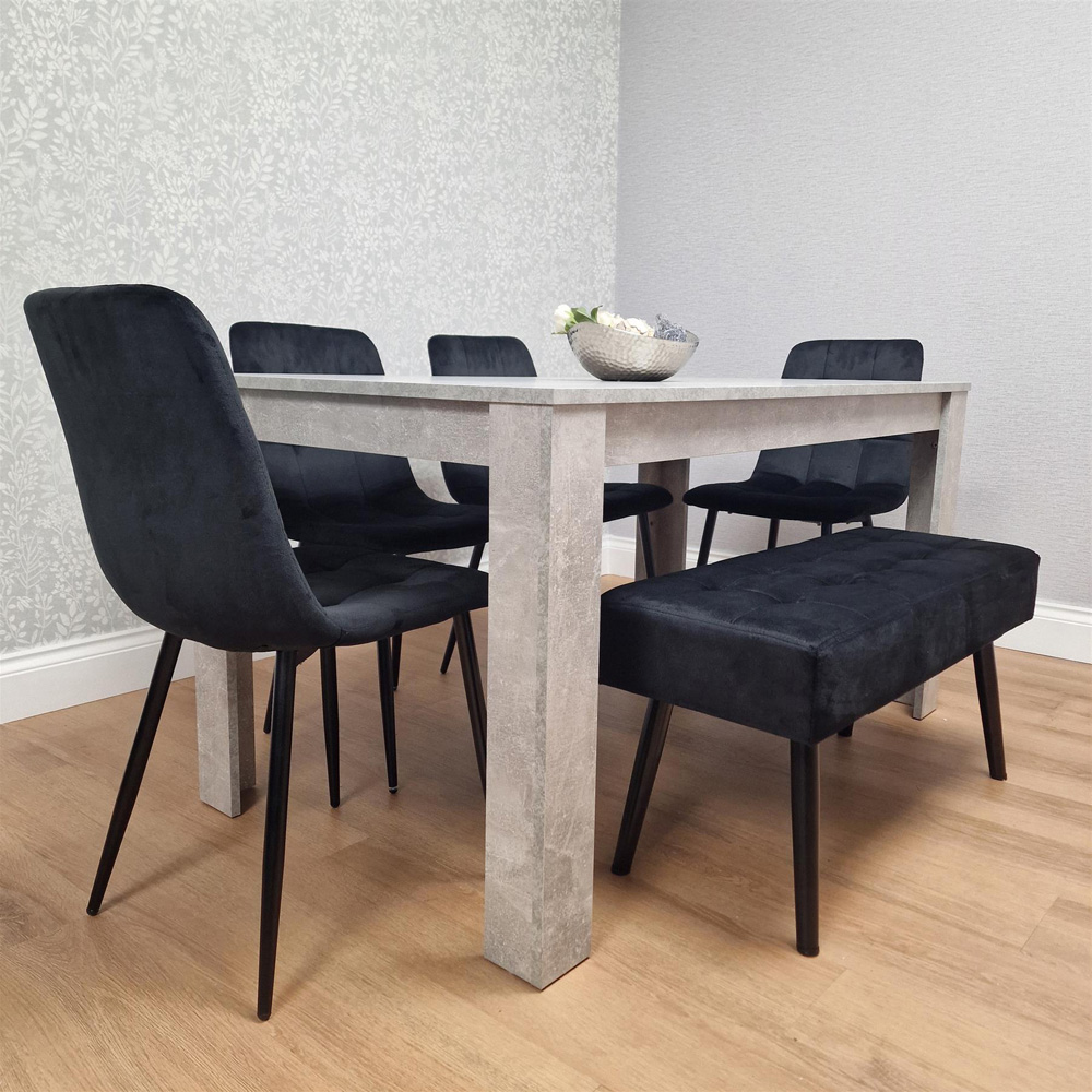 Kosy Koala Rocco 5 Seater Wooden Velvet Dining Bench Set Stone Grey and Black Image 7