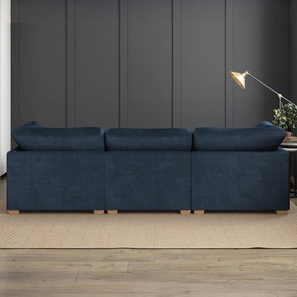 Nestle 5 Seater Royal Blue Plush Velvet Fixed Back U-Shape Sofa Image 8