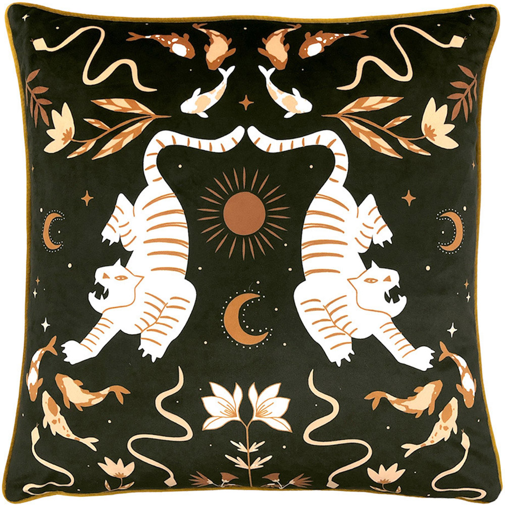 furn. Multicolour Tiger Fish Botanical Cushion Image 1