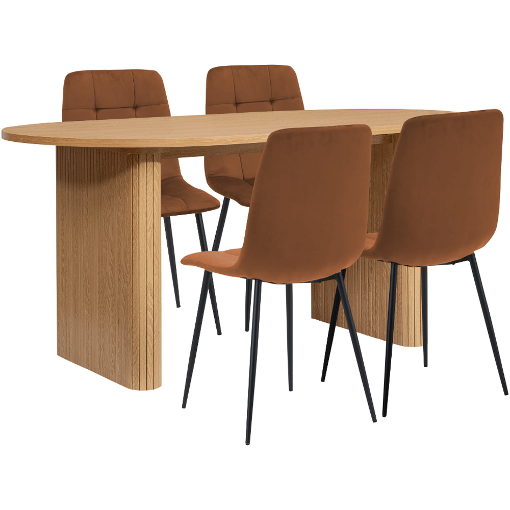 Axel 4 Seater Oval Fluted Dining Set Oak and Russet Fabric Image 2