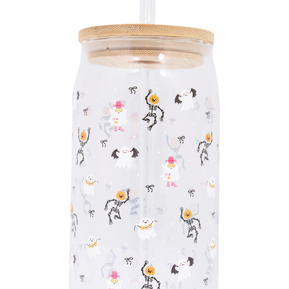 Autumn or Halloween Glass Drinking Jar with Straw Image 8