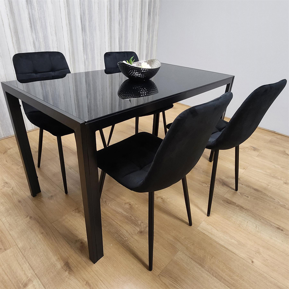 Portland 4 Seater Velvet Dining Set Black Image 3