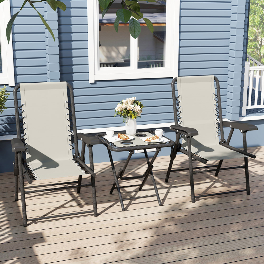 Outsunny 2 Seater Cream White Folding Garden Bistro Set with Cup Holder Image 5
