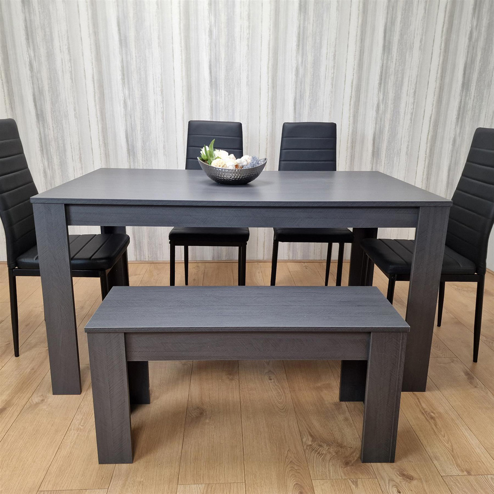 Portland 6 Seater Leather Dining Set Dark Grey and Black Image 3