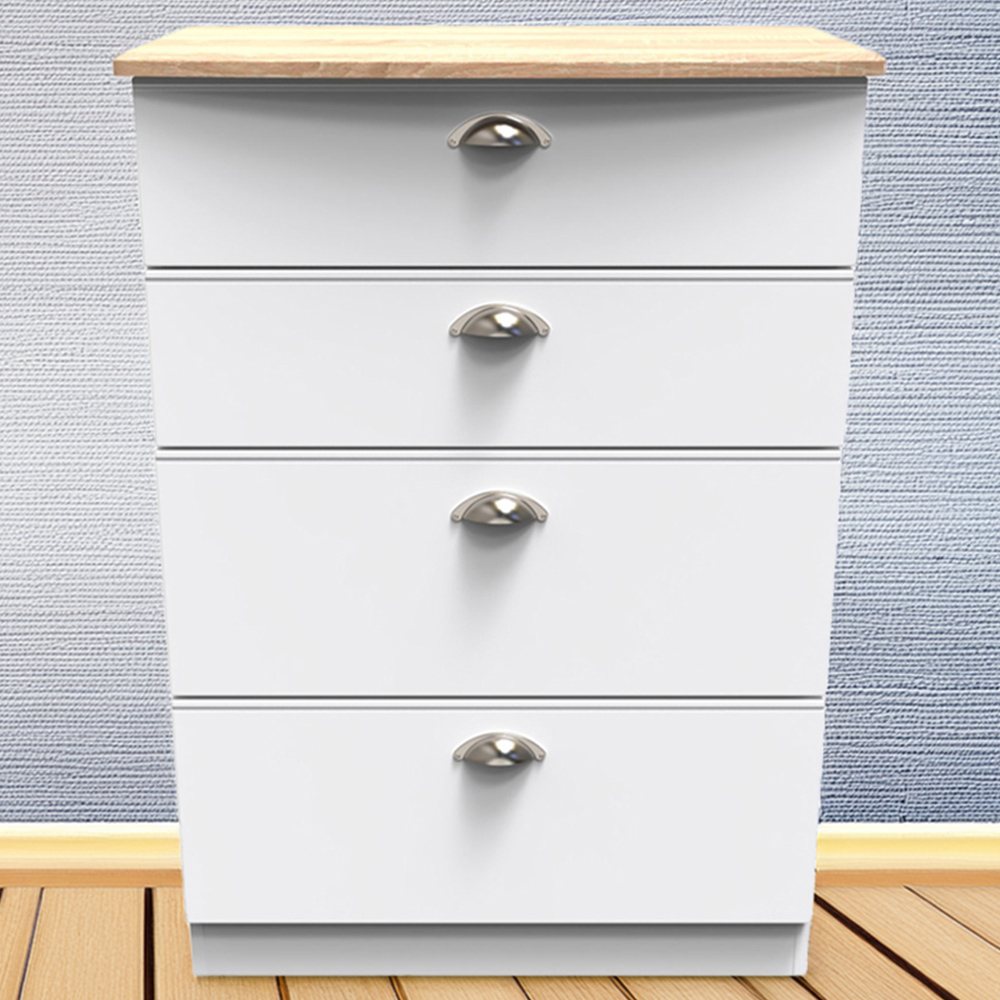 Crowndale Victoria 4 Drawer White Ash and Oak Chest of Drawers Image 1
