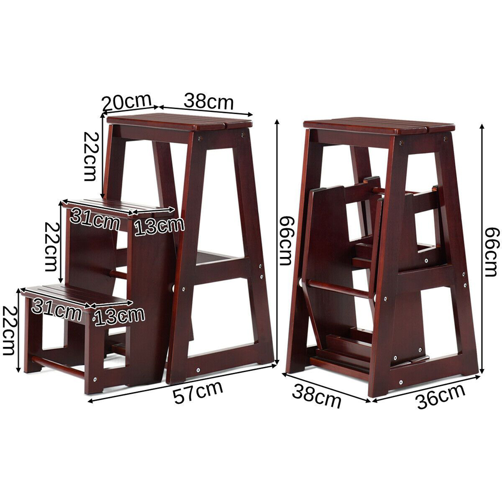 Costway 3 Step Coffee Wooden Folding Stool Stepladder Image 5