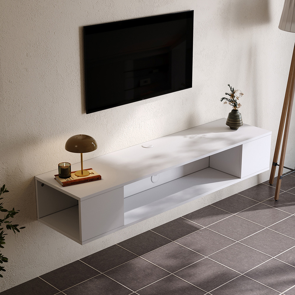 Living and Home 3 Shelf White Wall Mounted TV Stand Open Storage Image 8