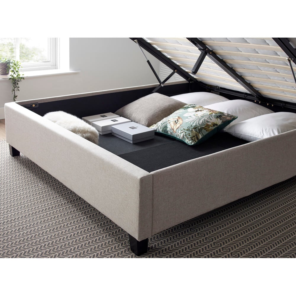 Brandon Double Oatmeal Fabric Ottoman Bed Image 4