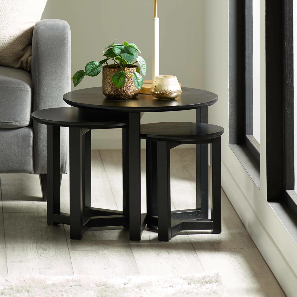 Julian Bowen Nidri Black Oak Nest of Tables Set of 3 Image 7