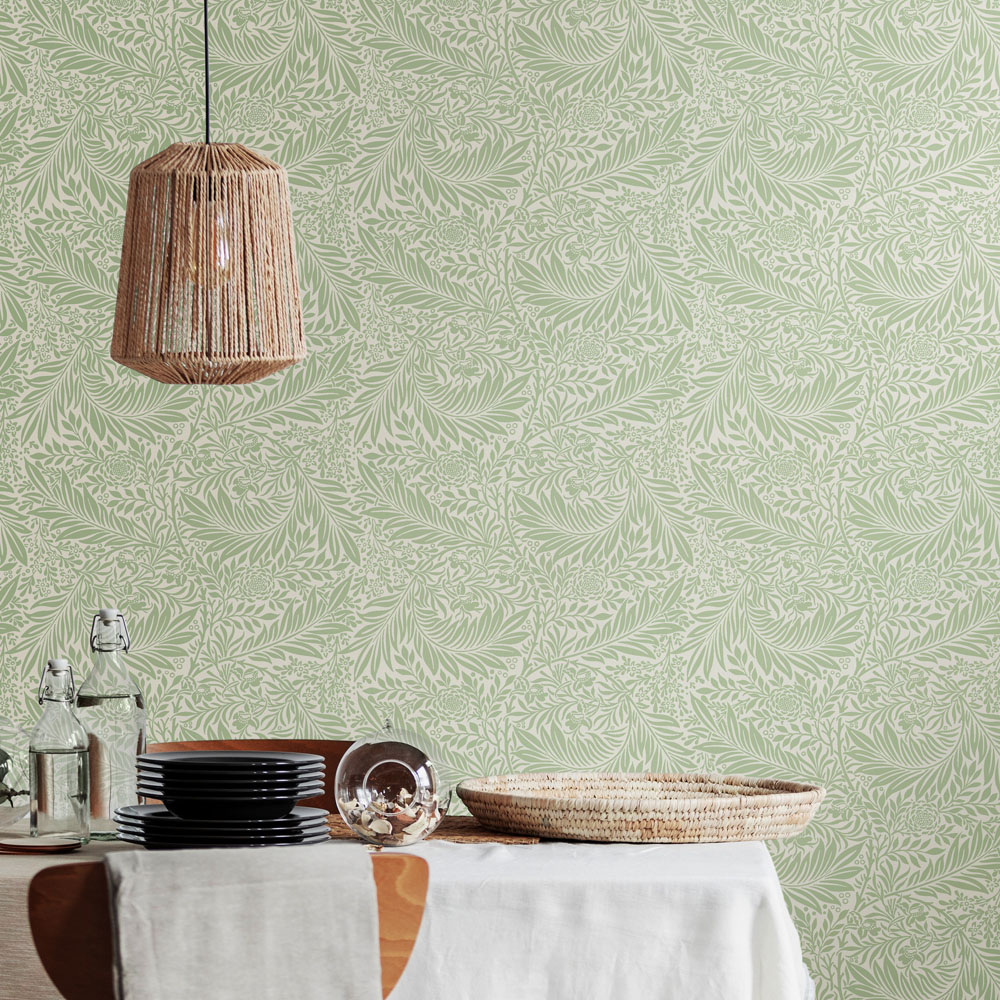 Hoopla Walls Elegance Ditsy Leaf Stripe Sage Wallpaper Image 2
