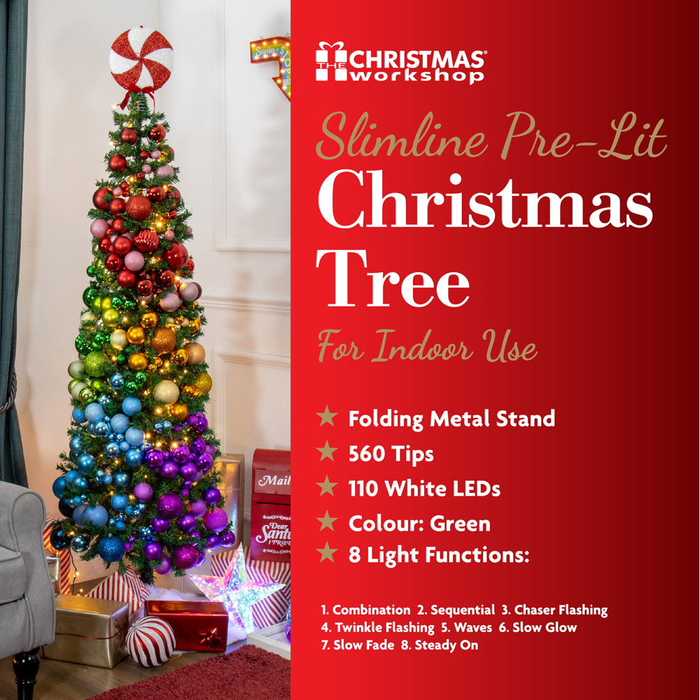 The Christmas Workshop Green Pre-Lit Slim Line Christmas Tree 6ft Image 8