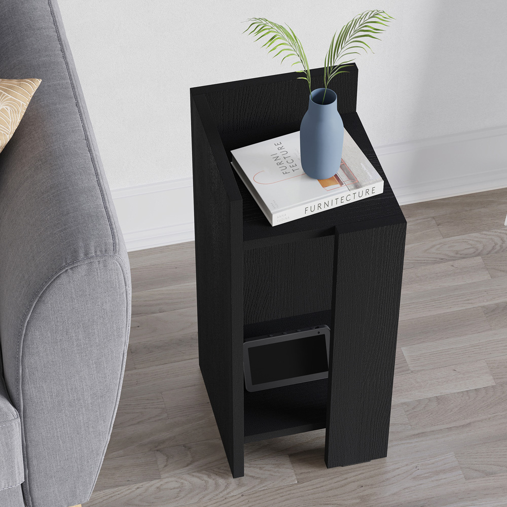 Decortie Elos 2 Shelf Black Wooden Left Side Bedside Table Image 4
