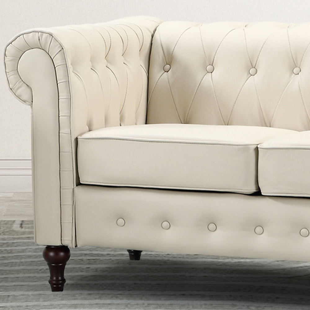 Richland 3 Seater Cream Leather Sofa Image 2