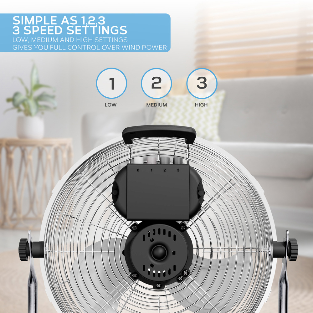 Air Pro Silver Chrome 3 Speed Powerful Air Cooling and Circulating Floor Fan 14 inch Image 5