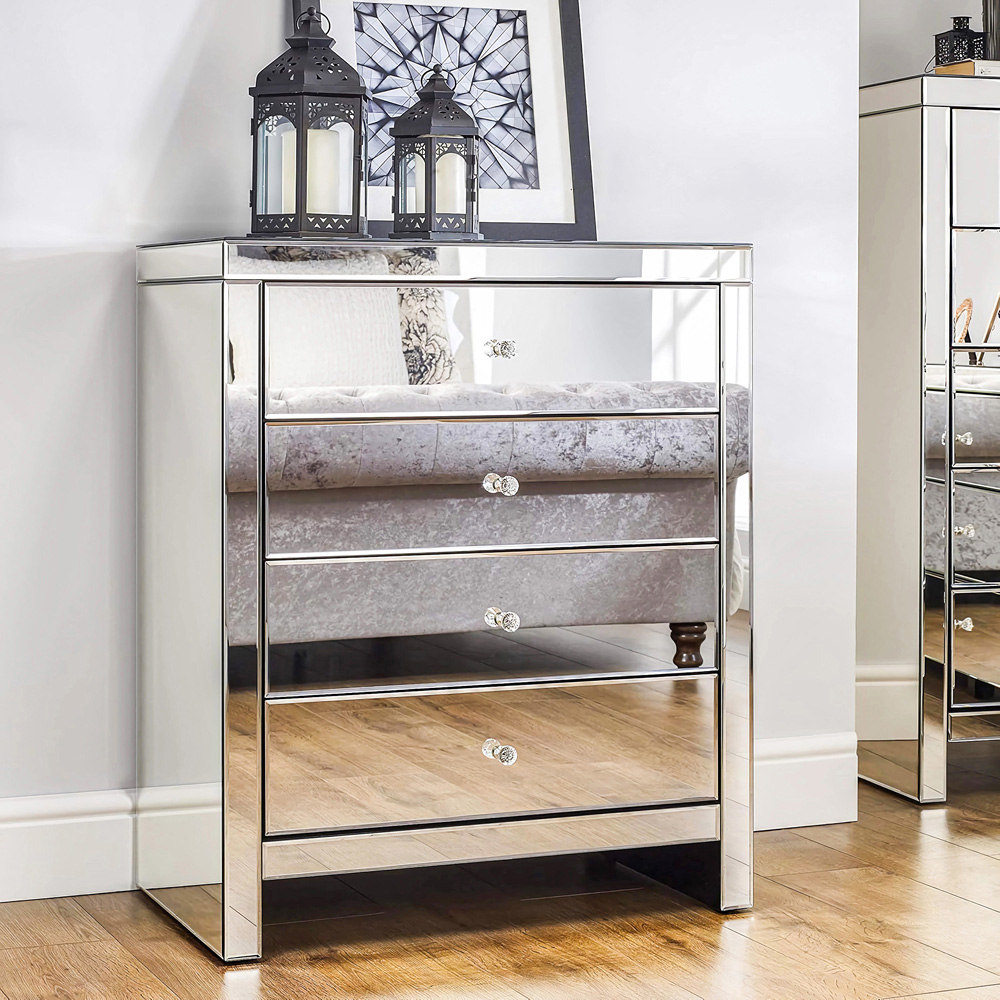 Comfy Living 4 Drawer Mirrored Chest of Drawers Image 5