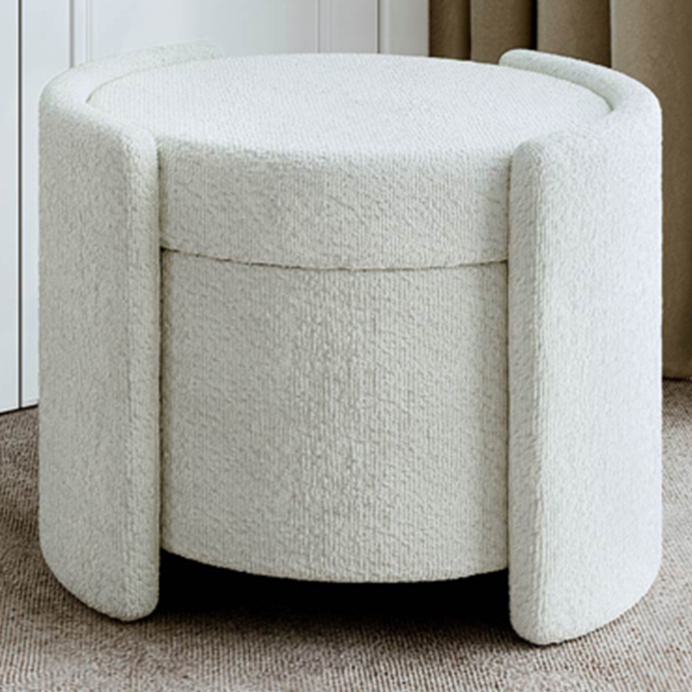 CARME Home Maeva Ivory Bouclé Storage Stool Image 1