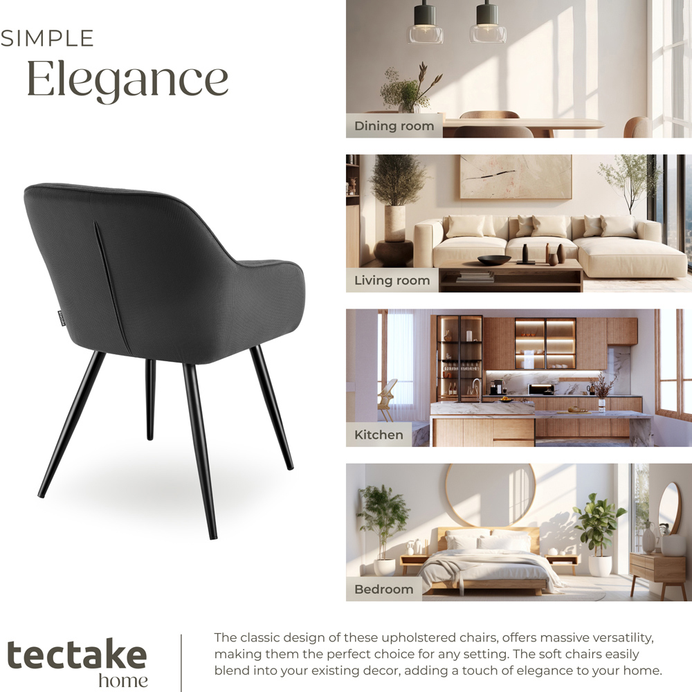 tectake Marilyn Set of 6 Anthracite Black Corduroy Dining Chair Image 7