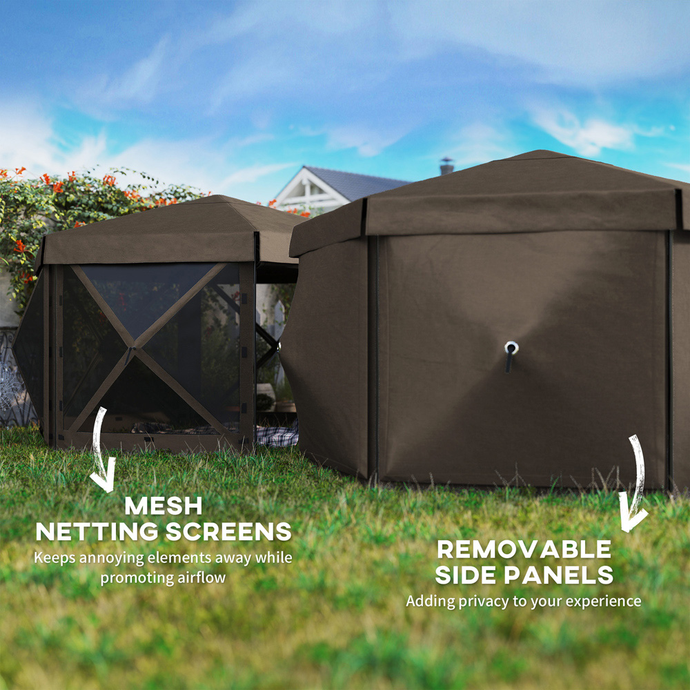 Outsunny 3 x 3m Brown Hexagon Pop Up Gazebo with 5 Sides Image 5