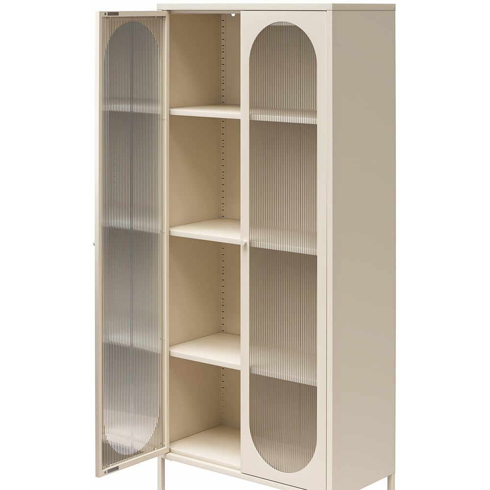 Dorel Luna 2 Door Tall Parchment Fluted Glass Accent Cabinet Image 5