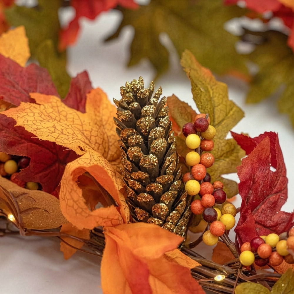 Norfolk Pumpkin Ember 150 Warm White LED Christmas Garland with Pumpkins Berries and Pinecones 183cm Image 7