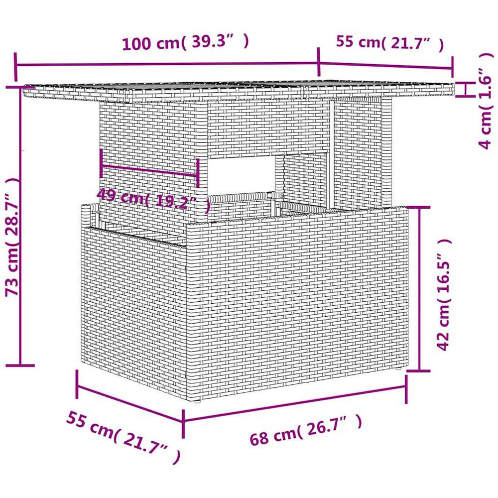 Walplus 2 Seater Grey Poly Rattan Liftable Glass Top Convertible Garden Dining Table Image 2