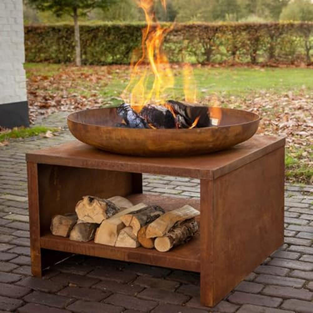 Fallen Fruits Rust Fire Bowl with Wood Storage 60cm Image 2