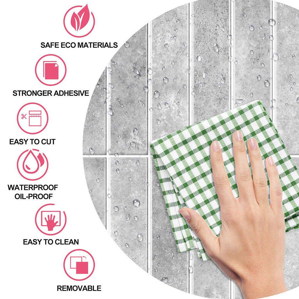 Living and Home Light Grey Peel and Stick Wall Tile Sticker 30 x 30cm 10 Pack Image 6