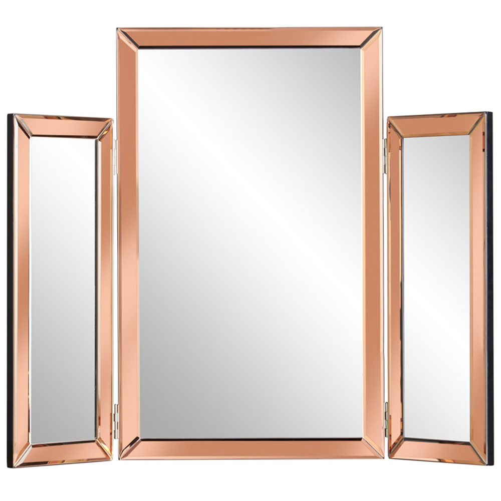CARME Home Paloma Rosegold Luxury Tri-Fold Folding Tabletop Mirror Vanity Image 1