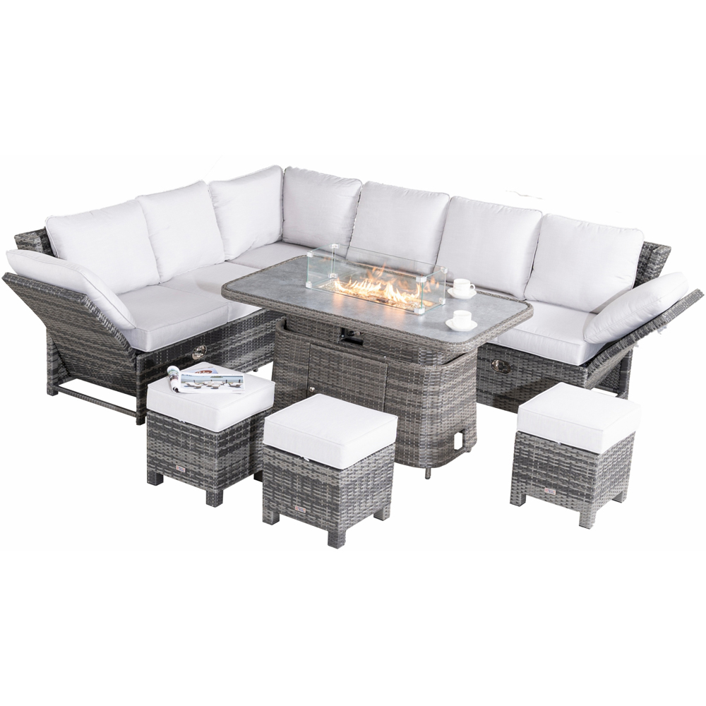Direct Wicker Grey 8 Seater Rattan Garden Corner Sofa Set with Rising Fire Pit Table and Ottomans Image 2
