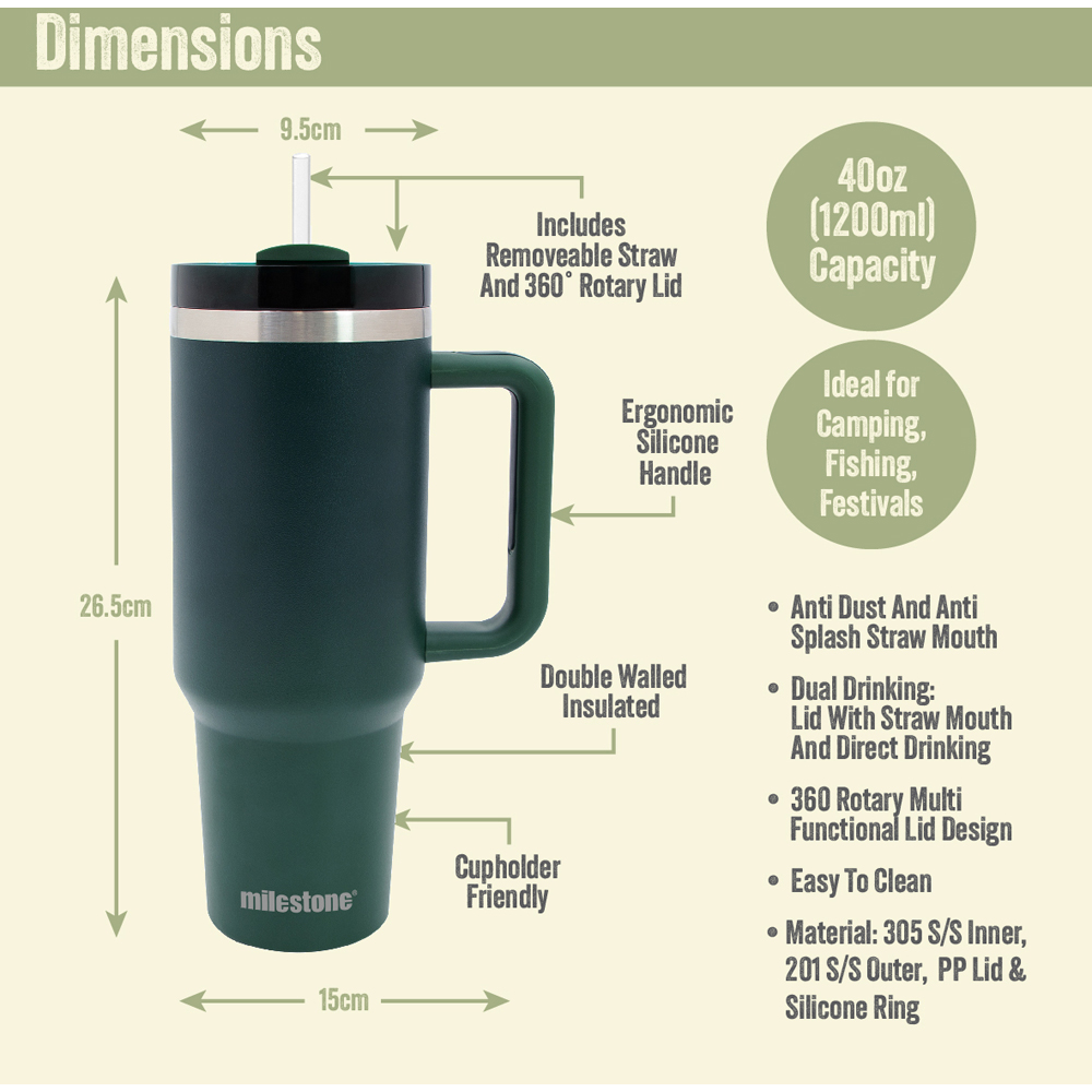 Milestone Camping Evergreen Insulated Travel Tumbler 1L Image 7