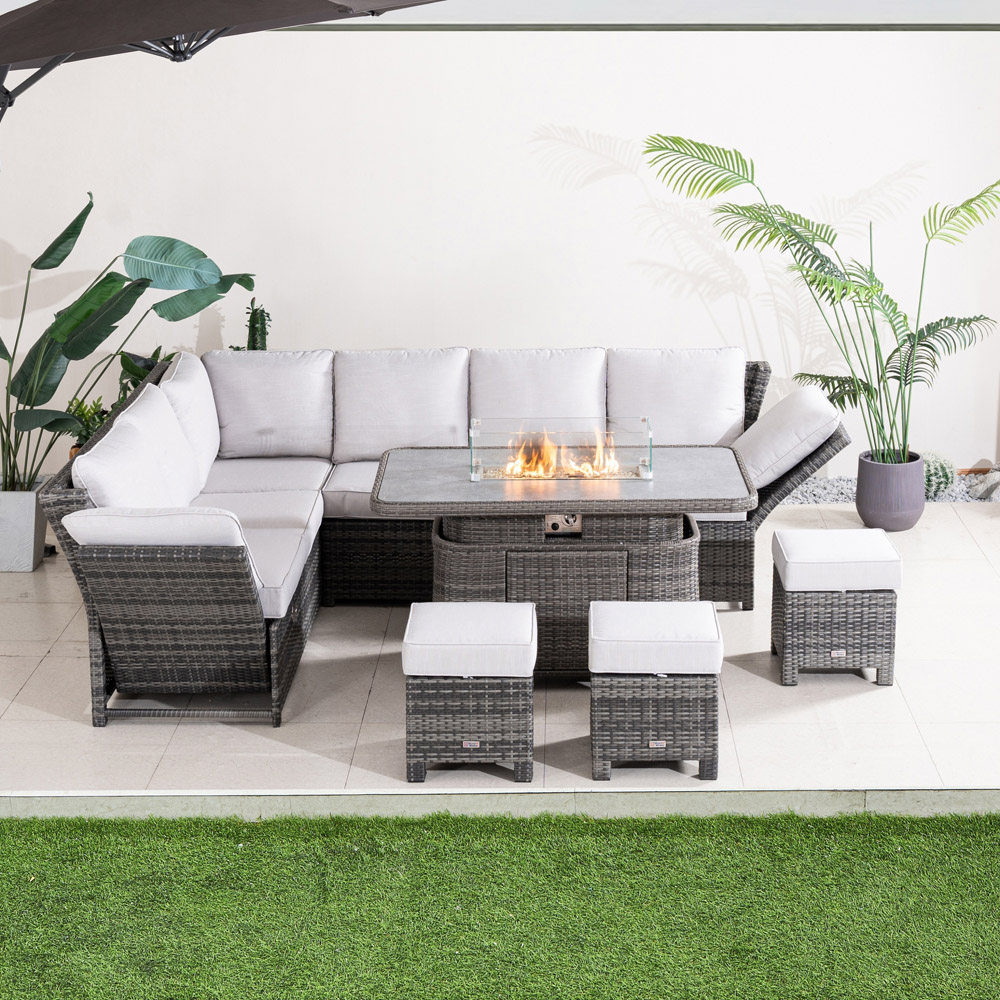 Direct Wicker Grey 8 Seater Rattan Garden Corner Sofa Set with Rising Fire Pit Table and Ottomans Image 3