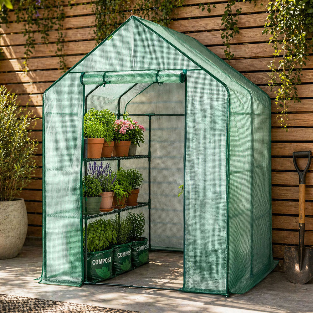 Neo 8 Shelf Green PVC 4.7 x 4.7ft Walk-In Greenhouse Image 4