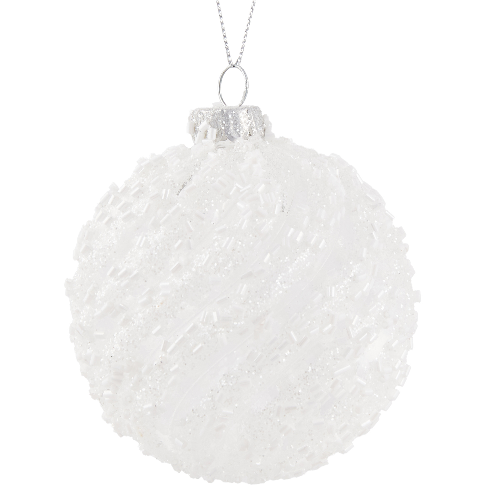 Glitter Beaded Bauble White - White Image 2
