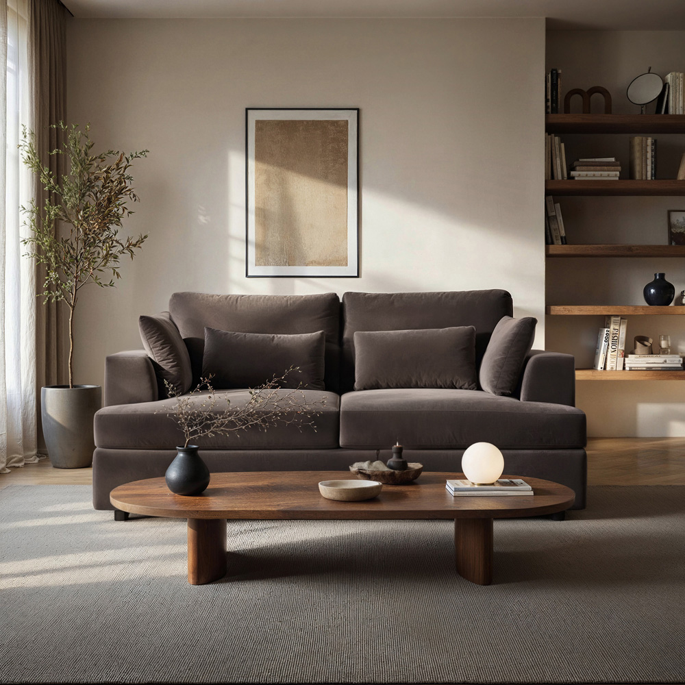 Solace+Co Drew 2 Seater Brown Velvet Sofa Image 5