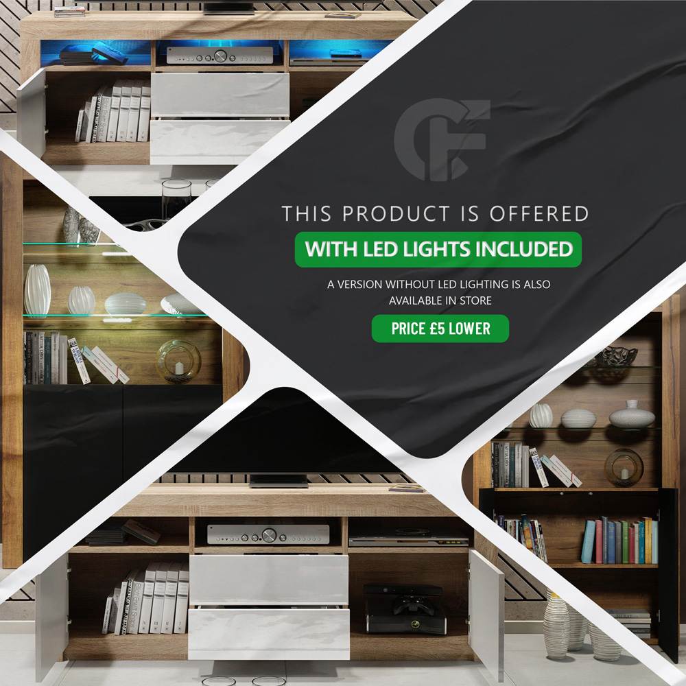 Creative Furniture Floe White and White Gloss Single Door 3 Shelf TV Unit with LED Image 7