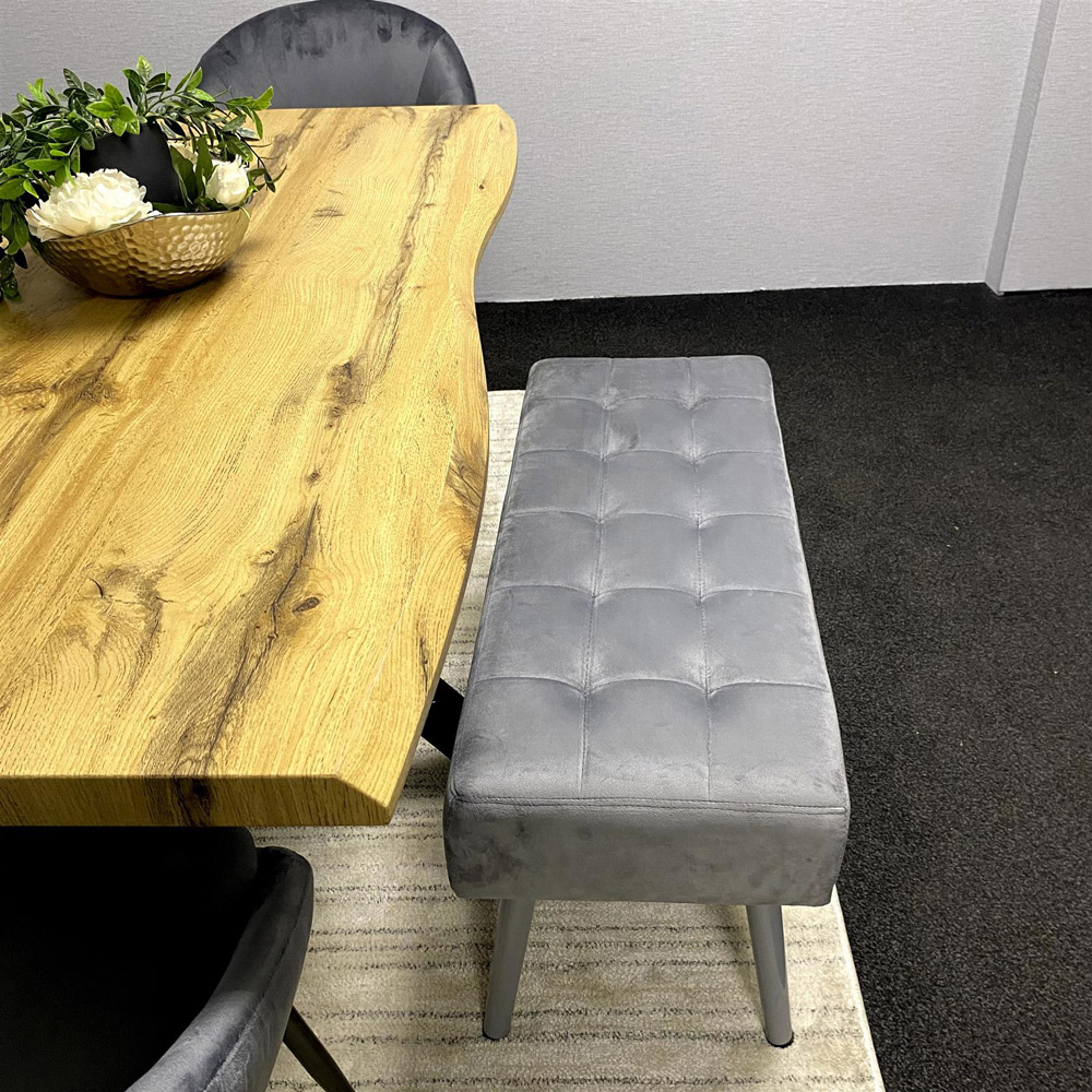 Kosy Koala 6 Seater MDF and Tufted Velvet Dining Table Set with Benches Grey Image 2