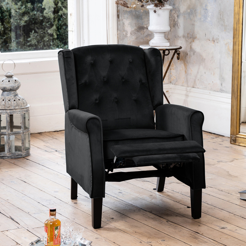Artemis Home Annapoli Black Velvet Manual Recliner Armchair Image 2