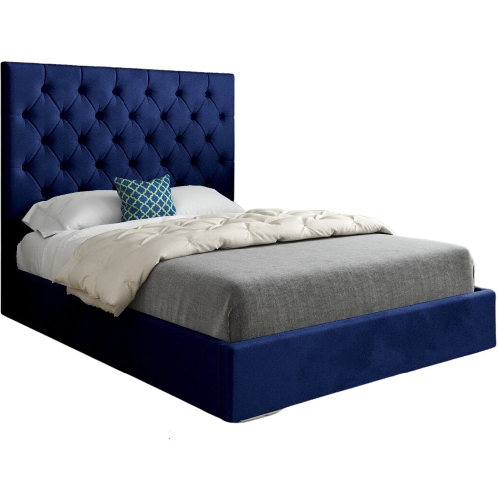 Alma Blue Single Velvet Upholstered Bed Frame with Chesterfield Headboard Image 2
