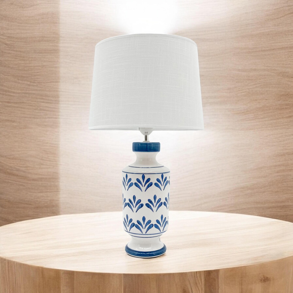 Acacia Home Fabric Shade Blue and White Ceramic Lamp 58cm Image 2