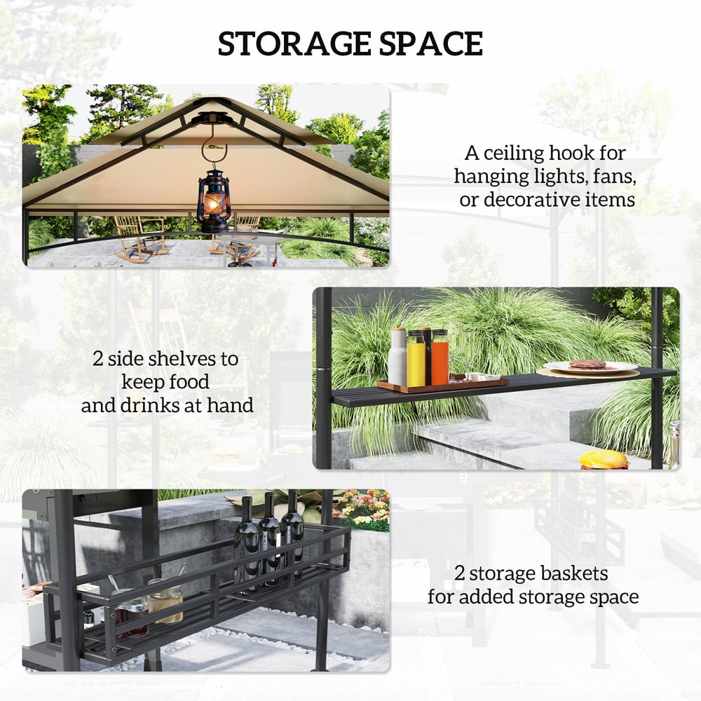 Outsunny 1.5 x 2.4m Beige Grill Canopy Gazebo with 2 Side Shelves and Hook Image 5