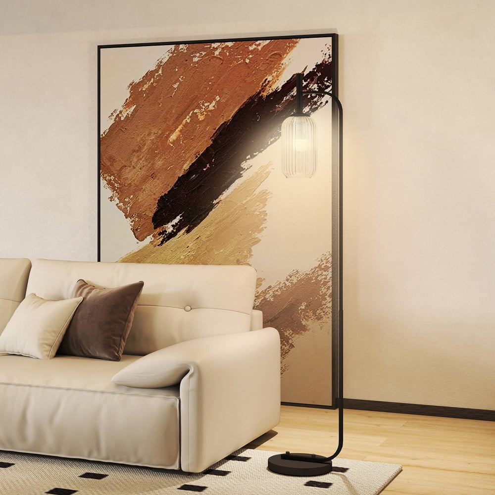 HOMCOM Glass Lampshade Black Floor Lamp with Foot Switch Image 4