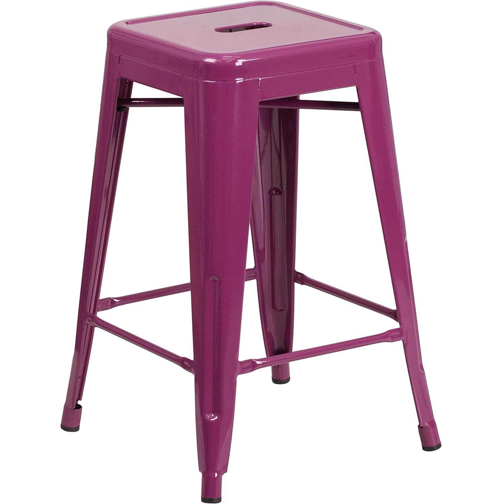 FWStyle Set of 4 24 inch Purple Galvanised Steel Ready Assembled Bar Stools Image 3