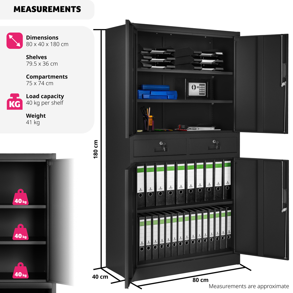 tectake Cosmo 4 Door 2 Drawer Black Lockable Filing Cabinet Image 8