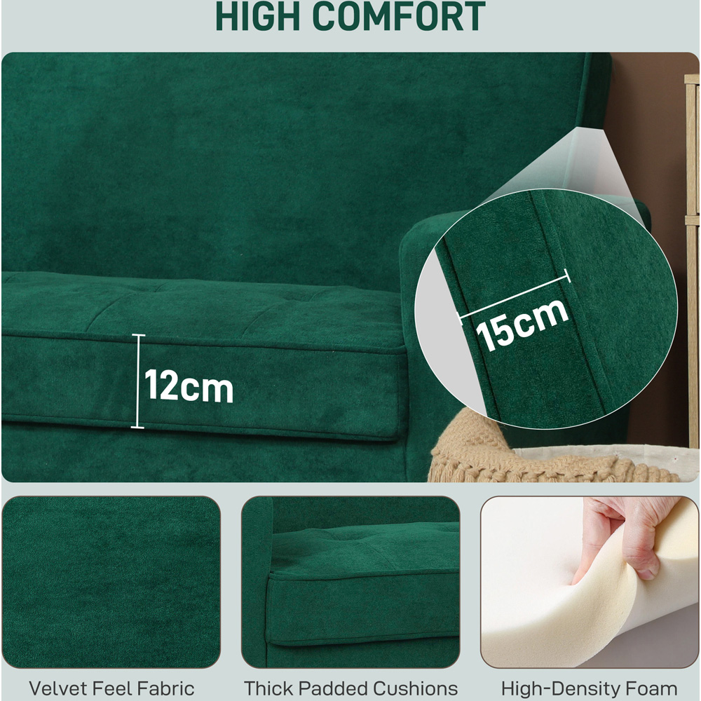 HOMCOM 2 Seater Green Velvet Feel Upholstered Sofa Image 8