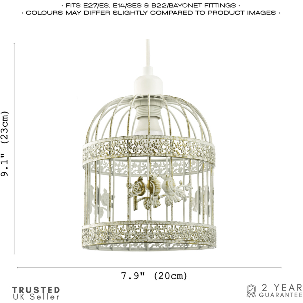 Happy Homewares Brushed Cream and Gold Birdcage 3D Flowers and Birds Shabby Chic Pendant Shade Image 7